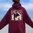 Japanese Anime Girl Manga Otaku Cherry Blossom Women Oversized Hoodie Back Print Maroon