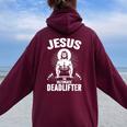 Jesus The Ultimate Deadlifter Christian Weightlifting Women Oversized Hoodie Back Print Maroon