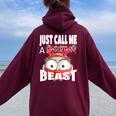 Just Call A Christmas Beast With Cute Little Owl Women Oversized Hoodie Back Print Maroon