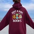Just A Girl Who Loves Books Girls Books Lovers Women Oversized Hoodie Back Print Maroon