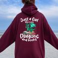 Just A Girl Who Loves Dragons And Books Reading Dragon Women Oversized Hoodie Back Print Maroon