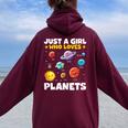 Just A Girl Who Loves Planets Solar Space Science Lover Stem Women Oversized Hoodie Back Print Maroon