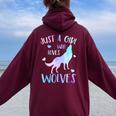 Just A Girl Who Loves Wolves Watercolor Cute Wolf Lover Women Oversized Hoodie Back Print Maroon