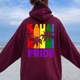 Kauai Pride Gay Pride Lgbtq Rainbow Palm Trees Women Oversized Hoodie Back Print Maroon