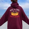 Kawaii Hotdog Lover Just A Girl Who Loves Hot Dogs Women Oversized Hoodie Back Print Maroon