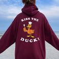 Kiss The Duck Kiss The Cook Joke Pun Chef Women Oversized Hoodie Back Print Maroon