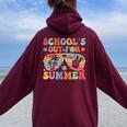 Last Day Of School Groovy School's Out For Summer Teacher Women Oversized Hoodie Back Print Maroon