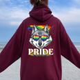 Lgbtq Pride Rainbow Wolf Pride Month Lgbt Wolf Lovers Women Oversized Hoodie Back Print Maroon