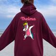 Thelma Name Personalized Birthday Dabbing Unicorn Queen Women Oversized Hoodie Back Print Maroon