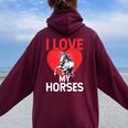I Love My Horses Rider Horse Lover Riding Equestrian Women Oversized Hoodie Back Print Maroon