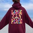 Love Peace Sign 60S 70S Outfit Hippie Costume Girls Women Oversized Hoodie Back Print Maroon