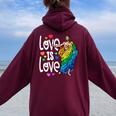 Love Is Love Pride Gay Jesus Pride For Women Women Oversized Hoodie Back Print Maroon