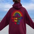 Love Will Always Win Pride Rainbow Kid Child Lgbt Quote Fun Women Oversized Hoodie Back Print Maroon