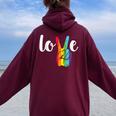 Love Win Rainbow Peace Sign Lesbian Gay Lgbtq Flag Pride Women Oversized Hoodie Back Print Maroon