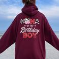 Mama Of The Birthday Boy Farm Cow Mommy Mama 1St Women Oversized Hoodie Back Print Maroon