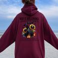 May Is Melanoma Awareness Month Sunflower Black Ribbon Women Oversized Hoodie Back Print Maroon