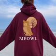 Meowl Cat Owl With Tree And Full Moon Women Oversized Hoodie Back Print Maroon