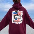 Messy Bun 4Th Of July Patriotic Af Pregnant Pregnancy Mom Women Oversized Hoodie Back Print Maroon