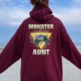 Monster Truck Aunt Retro Vintage Monster Truck Women Oversized Hoodie Back Print Maroon