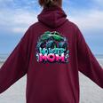 Monster Truck Mom Of The Birthday Boy Matching Family Women Oversized Hoodie Back Print Maroon