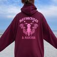 Motorcycles & Mascara Biker Girl Pink Vintage Women Oversized Hoodie Back Print Maroon