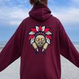 Native American Headdress Gas Mask Protest Camp Women Oversized Hoodie Back Print Maroon