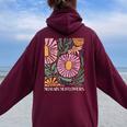 No Rain No Flowers Boho Wildflowers Plants Floral Garden Women Oversized Hoodie Back Print Maroon