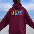 Ohio Lgbtq Pride Rainbow Pride Flag Women Oversized Hoodie Back Print Maroon