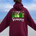 One Lucky Grammy Groovy Retro Grammy St Patrick's Day Women Oversized Hoodie Back Print Maroon