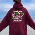 One Lucky Great Grandma St Patrick's Day Shamrocks Women Oversized Hoodie Back Print Maroon