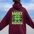 One Lucky Momma Groovy Retro Momma St Patrick's Day Women Oversized Hoodie Back Print Maroon