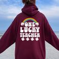 One Lucky Teacher St Patrick's Day Teacher Women Oversized Hoodie Back Print Maroon