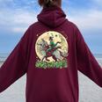 Patrick's Leprechaun Riding Wolf Vintage Loves Wolves Women Oversized Hoodie Back Print Maroon