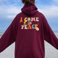 I Come In Peace Im Peace Groovy Matching Couples Women Oversized Hoodie Back Print Maroon