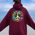 Peace Love Groovy Peace Sign Women Oversized Hoodie Back Print Maroon