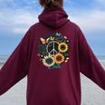 Peace Sign Love Sunflower On 60S 70S Sunflower Hippie Women Oversized Hoodie Back Print Maroon