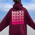 Personalized Name Nicki I Love Nicki Pink Vintage Women Oversized Hoodie Back Print Maroon