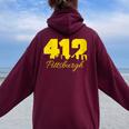 Pittsburgh 412 City Skyline Yellow Pittsburgh Women Oversized Hoodie Back Print Maroon