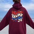 President Trump 24 2024 Groovy Retro Women Oversized Hoodie Back Print Maroon