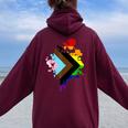 Progress Pride Rainbow Flag For Inclusivity Women Oversized Hoodie Back Print Maroon