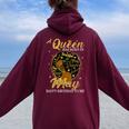 A Queen Was Born In May Birthday Afro Girl Black Women Women Oversized Hoodie Back Print Maroon