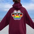 Rainbow Dog Paw Print Lgbtq Progressive Pride Flag Inclusive Women Oversized Hoodie Back Print Maroon