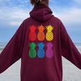 Rainbow Pineapples Aloha Hawaiian Gay Pride Month Women Oversized Hoodie Back Print Maroon