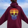 Rainbow Sugar Skull Day Of The Dead Lgbt Gay Pride Women Oversized Hoodie Back Print Maroon