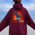 Rainbow Three Rex Retro Vintage Dinausor 3 Year Old Trex Women Oversized Hoodie Back Print Maroon