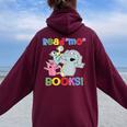Read Mo Book Cute School Teacher Librarian Elephant Pigeon Women Oversized Hoodie Back Print Maroon