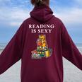 Reading Is Sexy Tiger Cat Reading Reading Women Women Oversized Hoodie Back Print Maroon