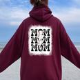 Retro Baseball Mama Distressed Lightning Bolt Mom Life Women Oversized Hoodie Back Print Maroon