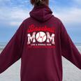 Retro Baseball Mom Like A Normal Mom But Louder And Prouder Women Oversized Hoodie Back Print Maroon