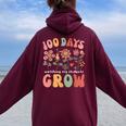 Retro Boho Flower Teacher 100 Days Watching My Students Grow Women Oversized Hoodie Back Print Maroon